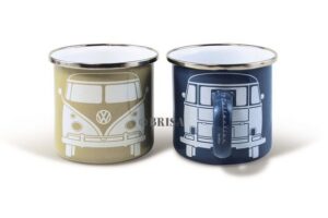 2 Mugs en émail VW T1 Beige / Bleu